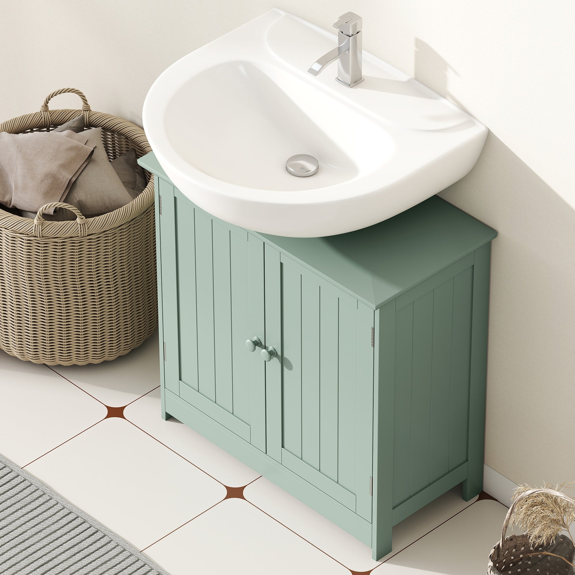 HOMCOM Bathroom Vanity Cabinet, Under Sink Bathroom Cabinet with 2 Doors and Adjustable Shelf, Dark Green