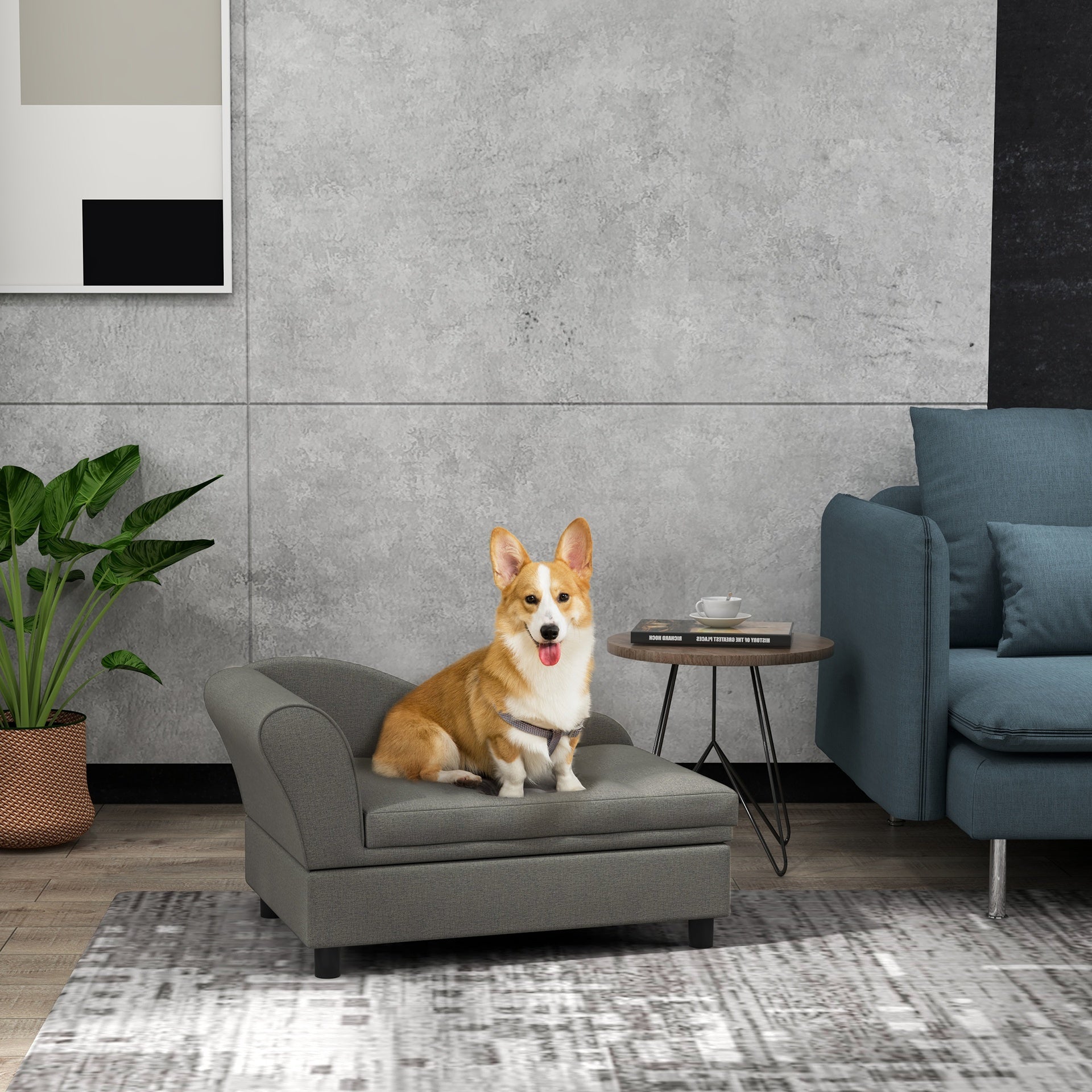 PawHut Pet Sofa Dog Sofa for Small Dogs with Storage, Gray