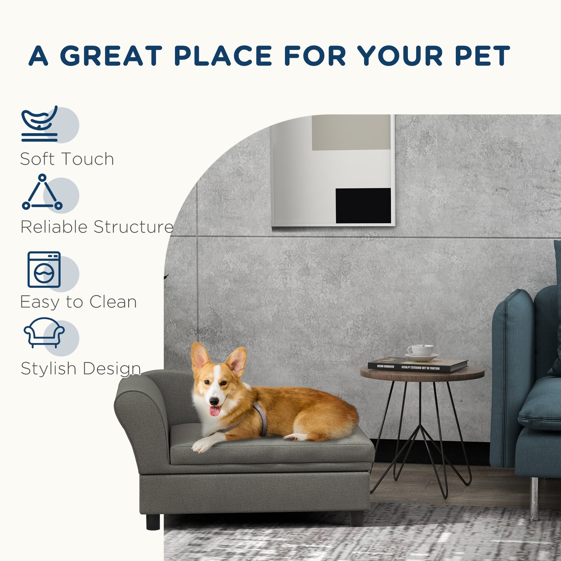 PawHut Pet Sofa Dog Sofa for Small Dogs with Storage, Gray