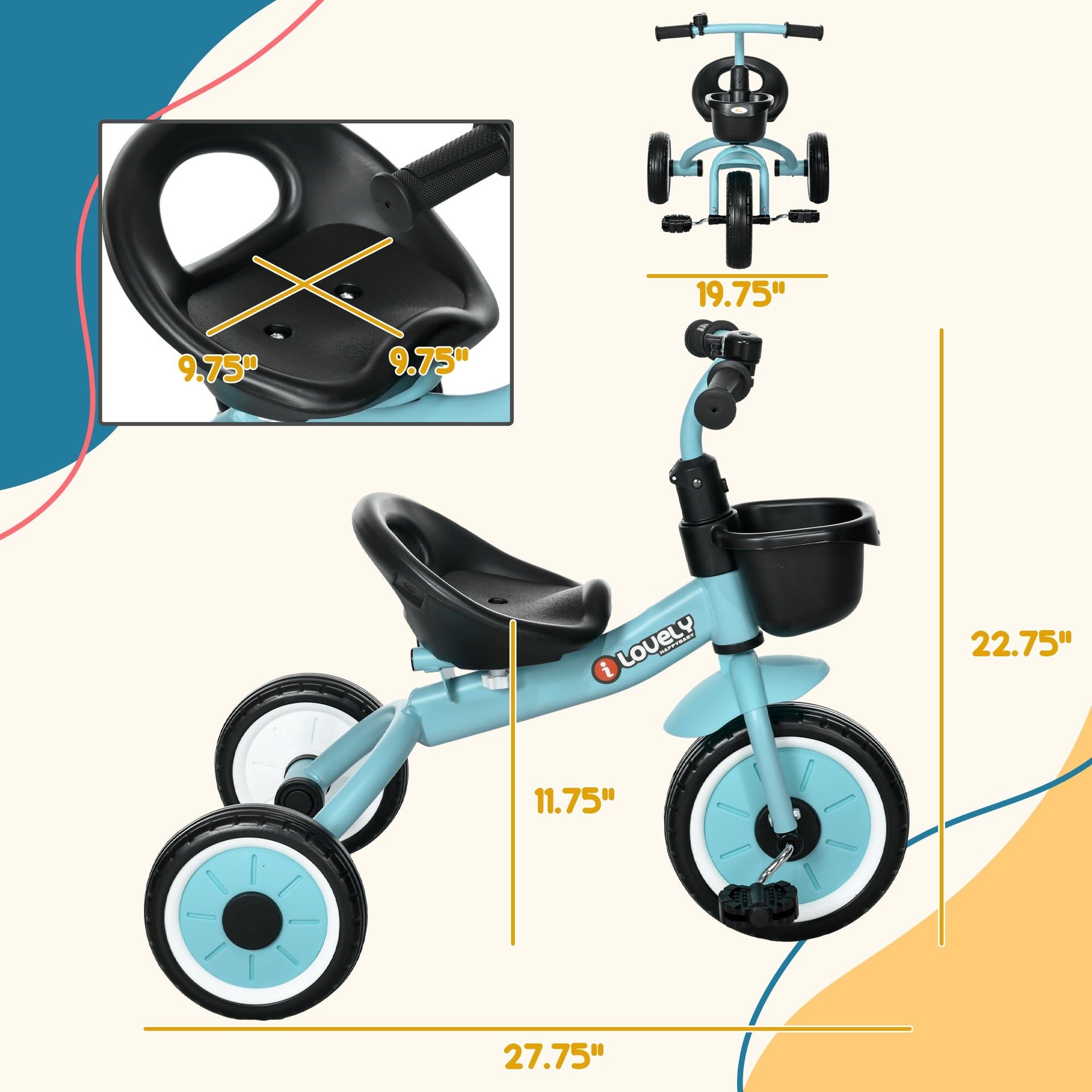 Qaba Tricycle for Kids Age 2-5, Toddler Bike for Children, Blue
