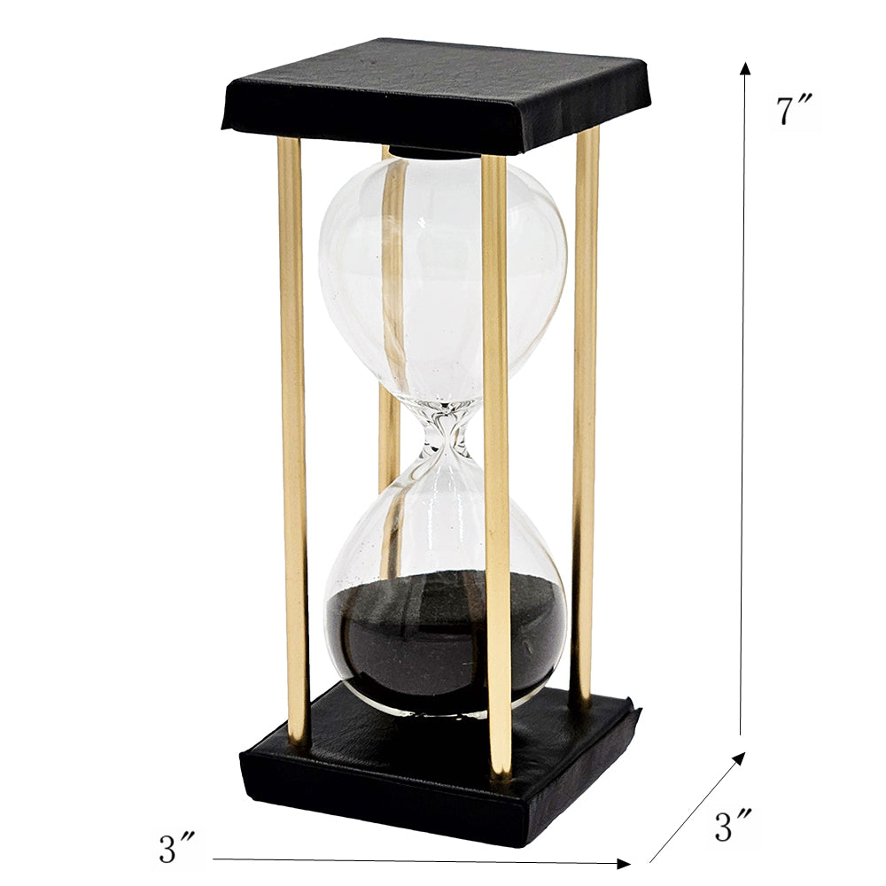 Set of 2, 3x3x7" Stanley 15-minute Hourglass, Framed with an Metal stand, Black