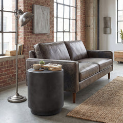 HOMCOM Lightweight Accent Table with Concrete Finish Round Side Table, Dark Gray