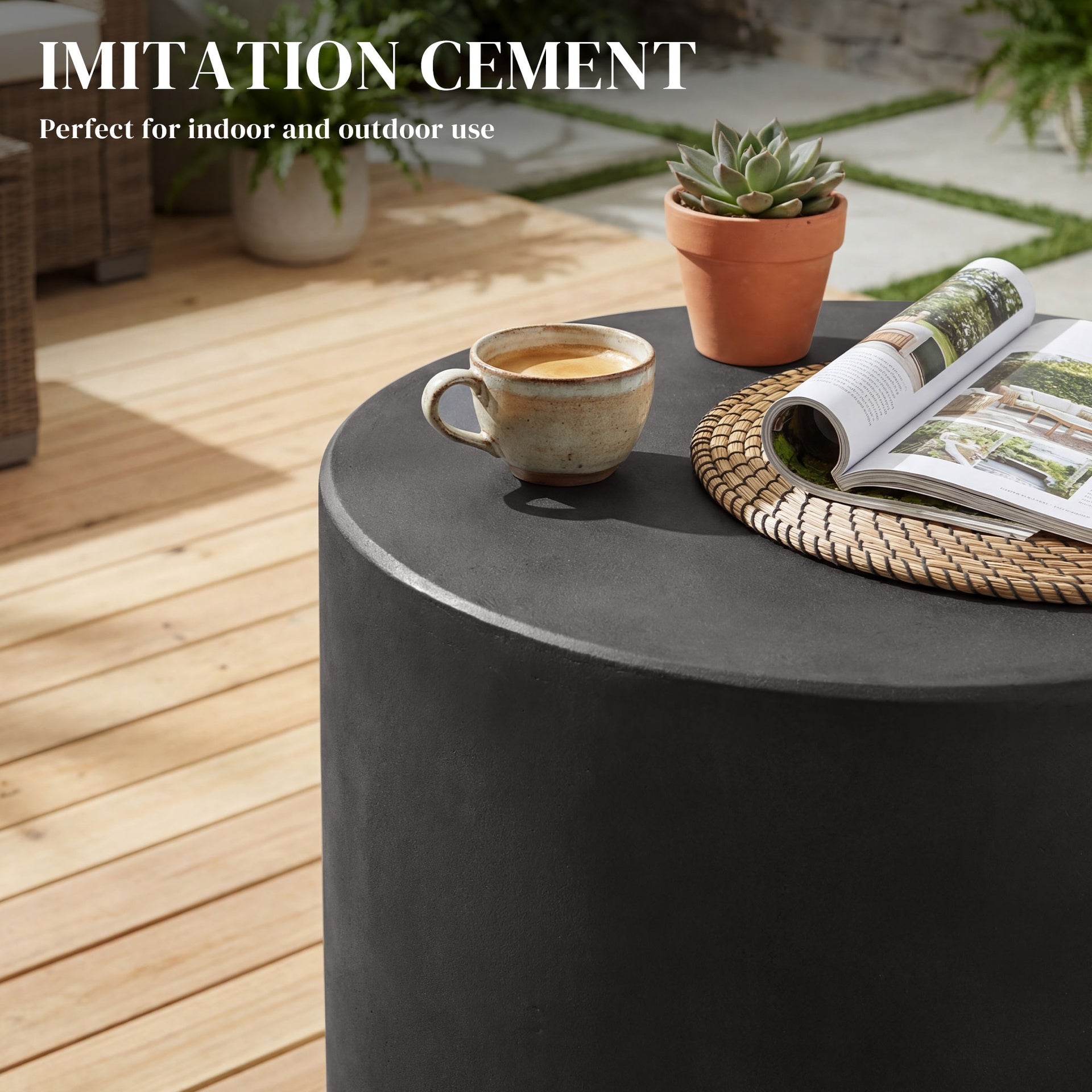 HOMCOM Lightweight Accent Table with Concrete Finish Round Side Table, Dark Gray