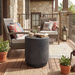 HOMCOM Lightweight Accent Table with Concrete Finish Round Side Table, Dark Gray