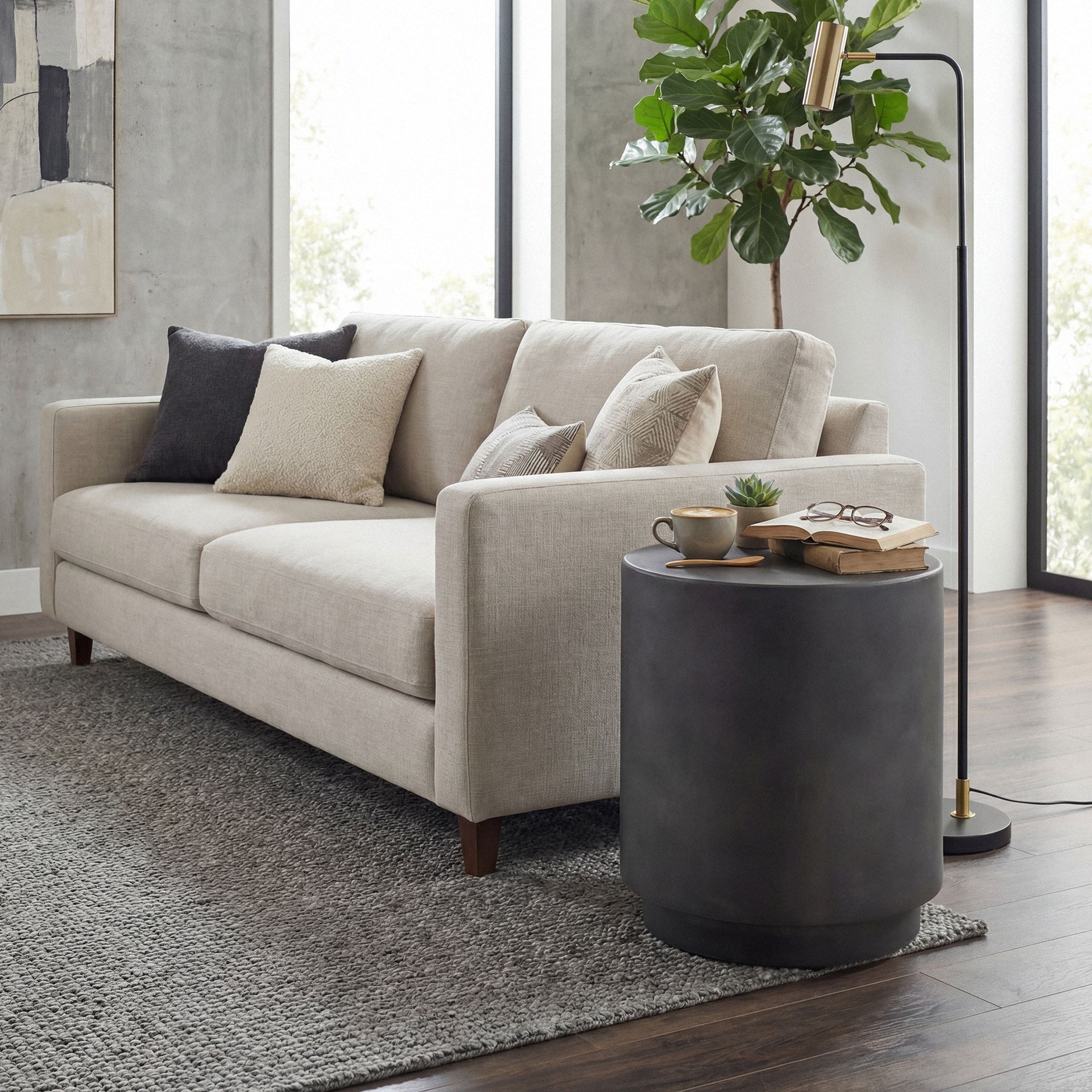 HOMCOM Lightweight Accent Table with Concrete Finish Round Side Table, Dark Gray