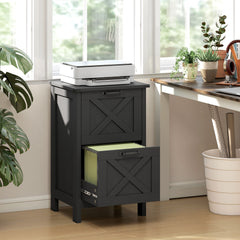 HOMCOM Vertical File Cabinet with 2 Drawers, Rustic Farmhouse Office Storage Cabinet for A4, Letter Size, Distressed Black