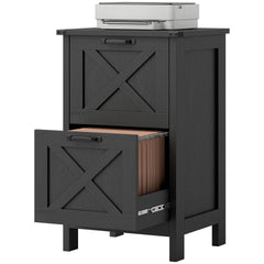 HOMCOM Vertical File Cabinet with 2 Drawers, Rustic Farmhouse Office Storage Cabinet for A4, Letter Size, Distressed Black