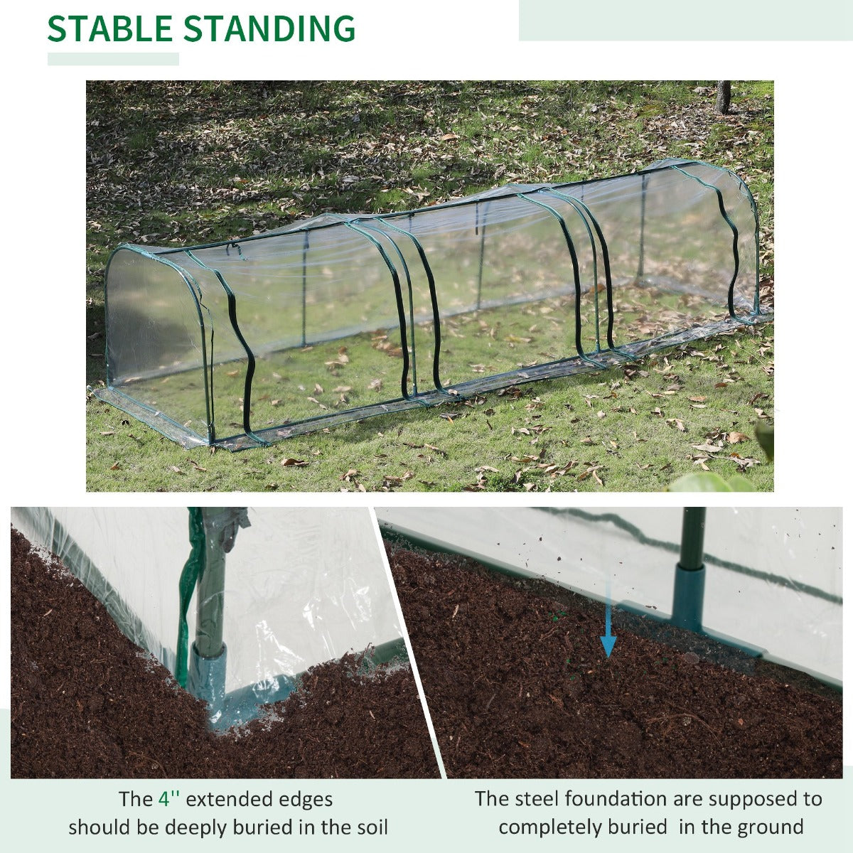 Outsunny 11.5' L x 3.25' W x 2.5' H PVC Metal Tunnel Garden Greenhouse Kit