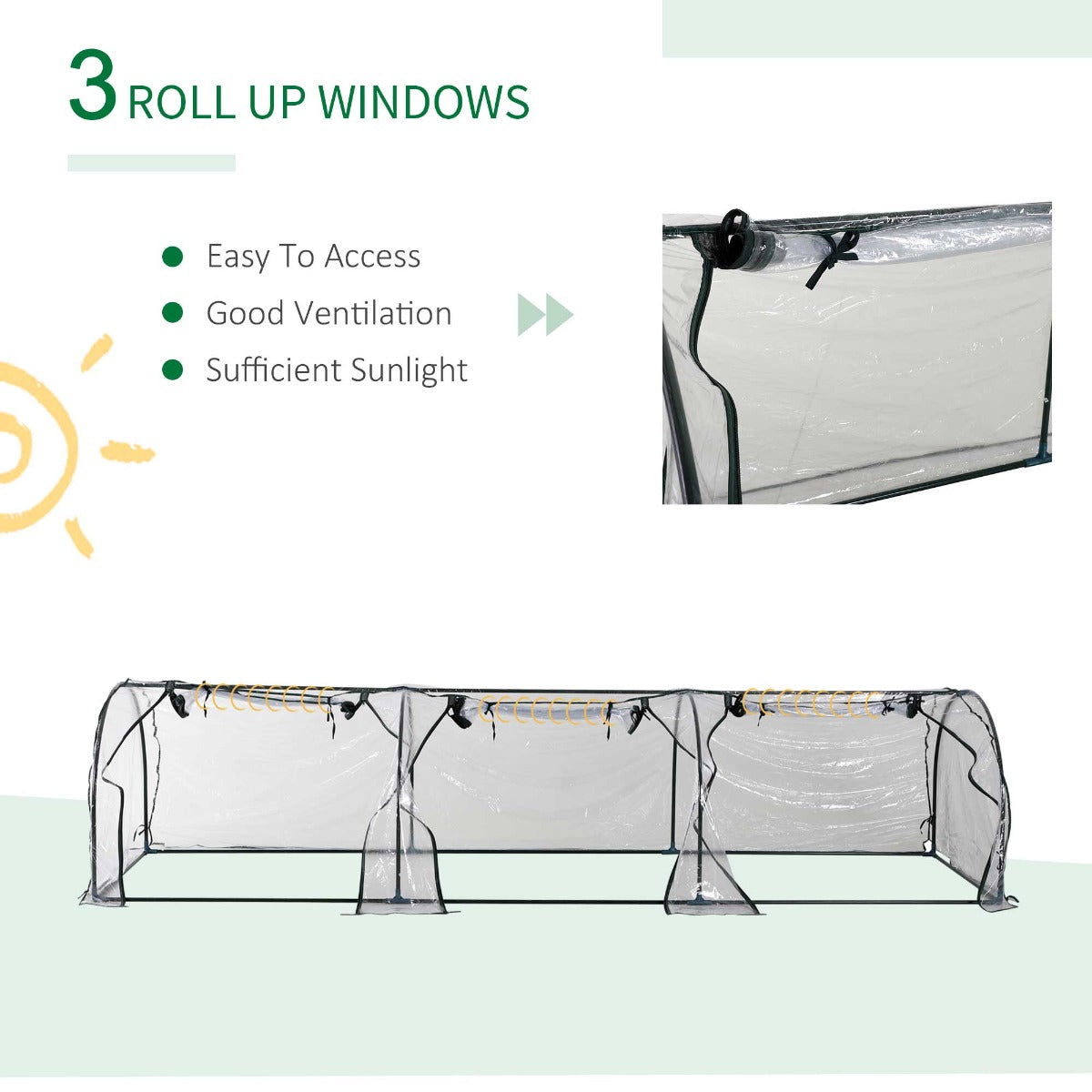 Outsunny 11.5' L x 3.25' W x 2.5' H PVC Metal Tunnel Garden Greenhouse Kit