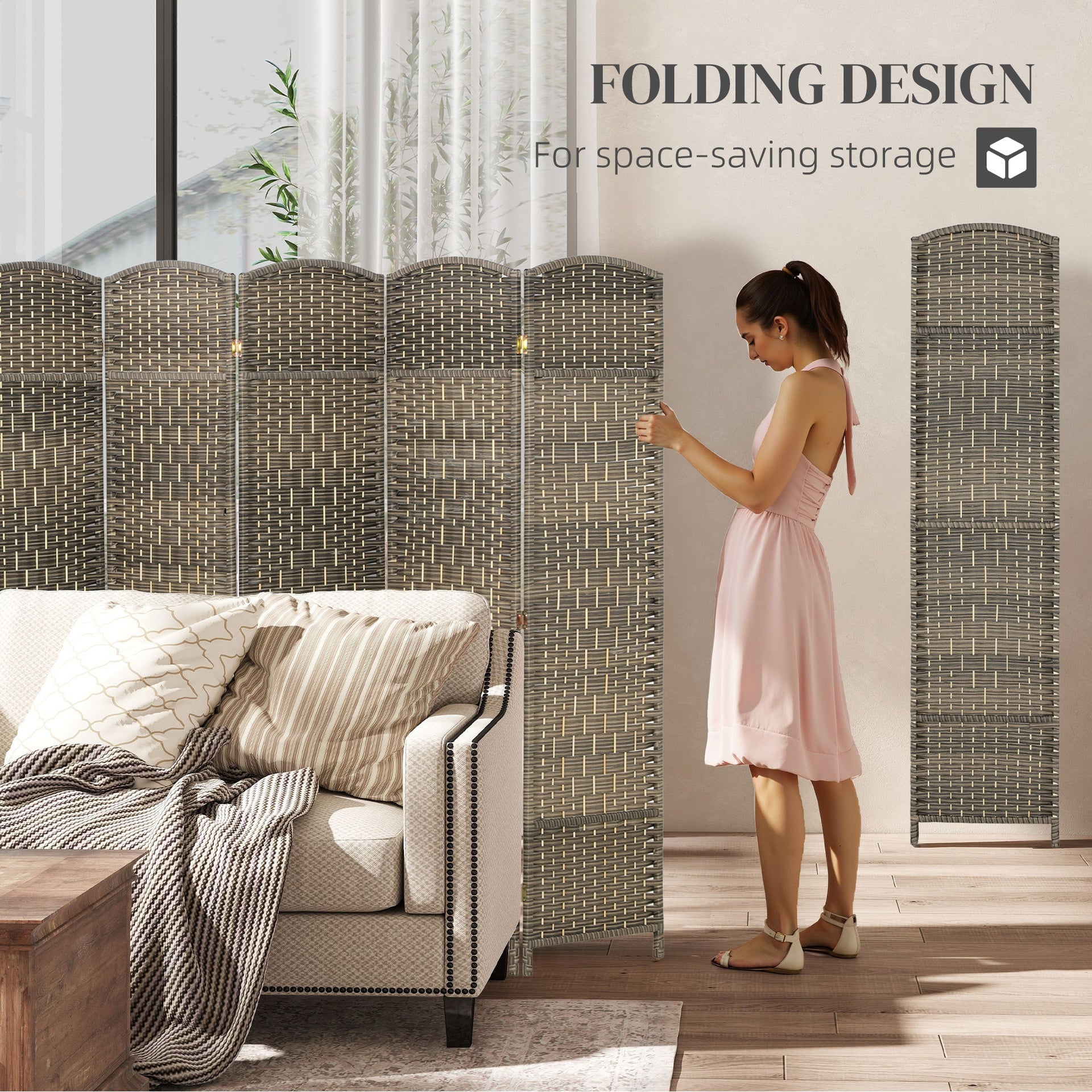 HOMCOM Folding Room Divider Screen 6 Panel 6' Tall Privacy Screen Freestanding Wood Partition for Home Office, Dark Rustic Oak
