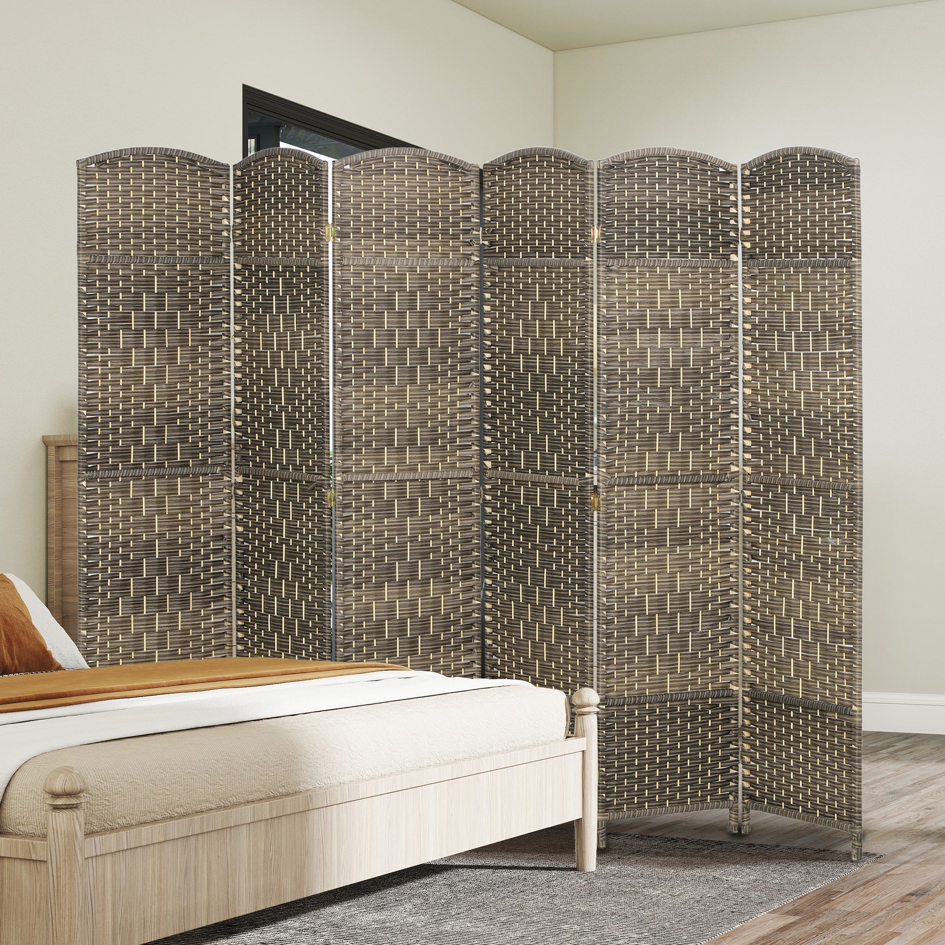 HOMCOM Folding Room Divider Screen 6 Panel 6' Tall Privacy Screen Freestanding Wood Partition for Home Office, Dark Rustic Oak