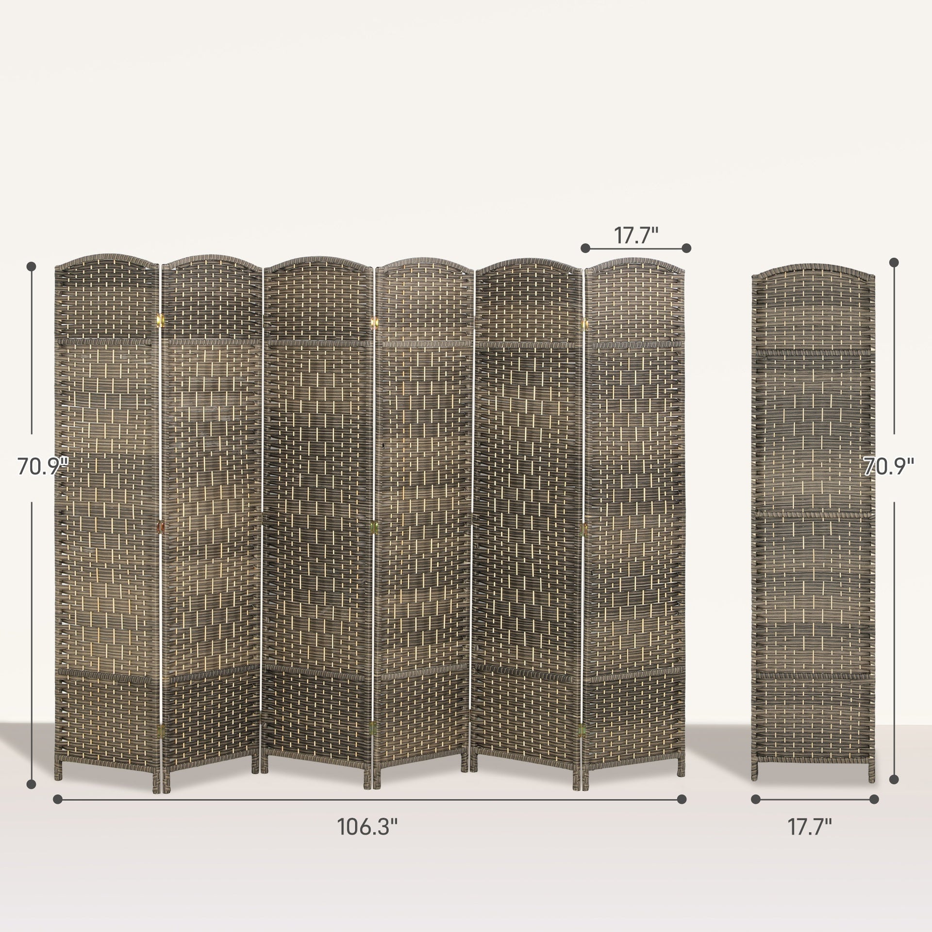 HOMCOM Folding Room Divider Screen 6 Panel 6' Tall Privacy Screen Freestanding Wood Partition for Home Office, Dark Rustic Oak