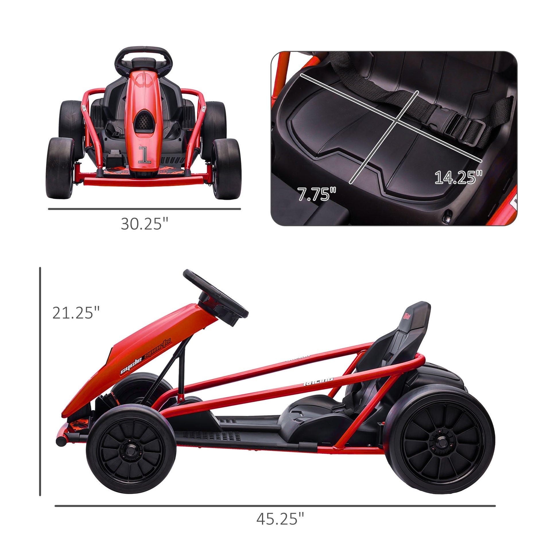 Aosom 24V Electric Go Kart for Kids, Drift Ride-On Racing Go Kart with 2 Speeds, for Boys Girls Aged 8-12 Years Old, Red