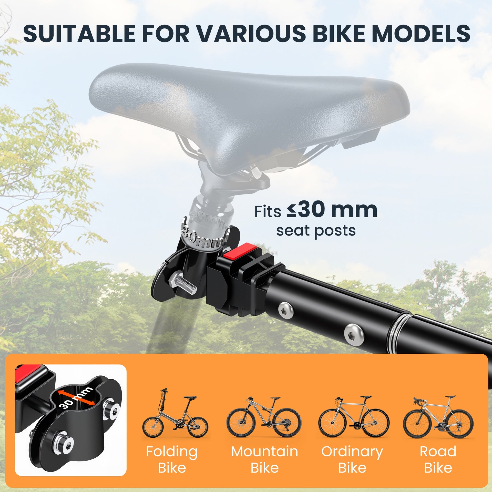Aosom Foldable Bike Cargo Trailer Cart with Hitch, 88 lbs. Capacity, Black