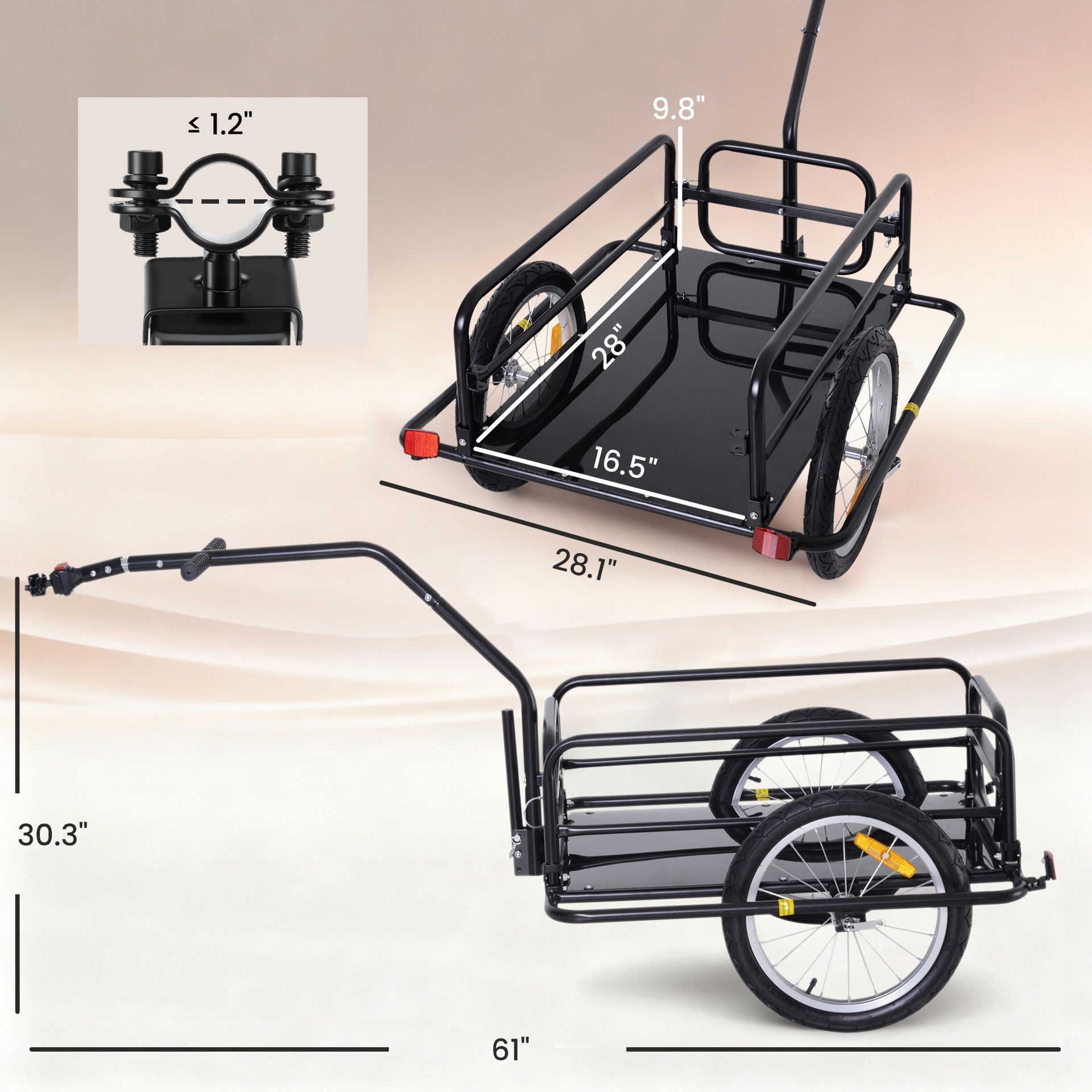 Aosom Foldable Bike Cargo Trailer Cart with Hitch, 88 lbs. Capacity, Black
