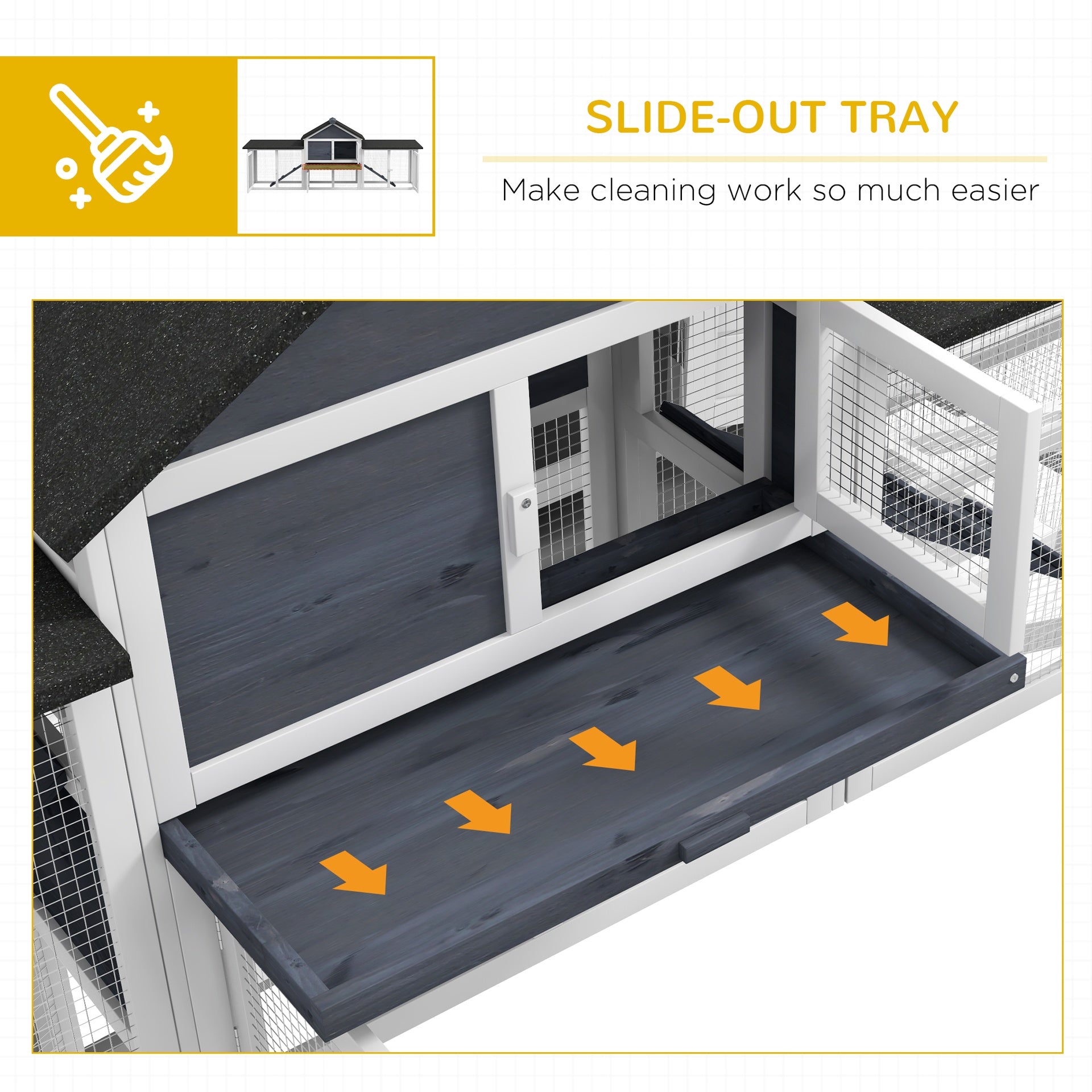 PawHut Outdoor Rabbit House 83" 2 Story Deluxe XL Wooden Rabbit Hutch, Big Bunny Cage w/ Ladder and Run, Dark Gray
