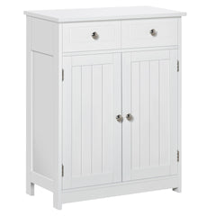 Kleankin Freestanding Bathroom Floor Cabinet, Wooden Bathroom Cabinet with 2 Doors, 2 Drawers and Adjustable Shelf, White
