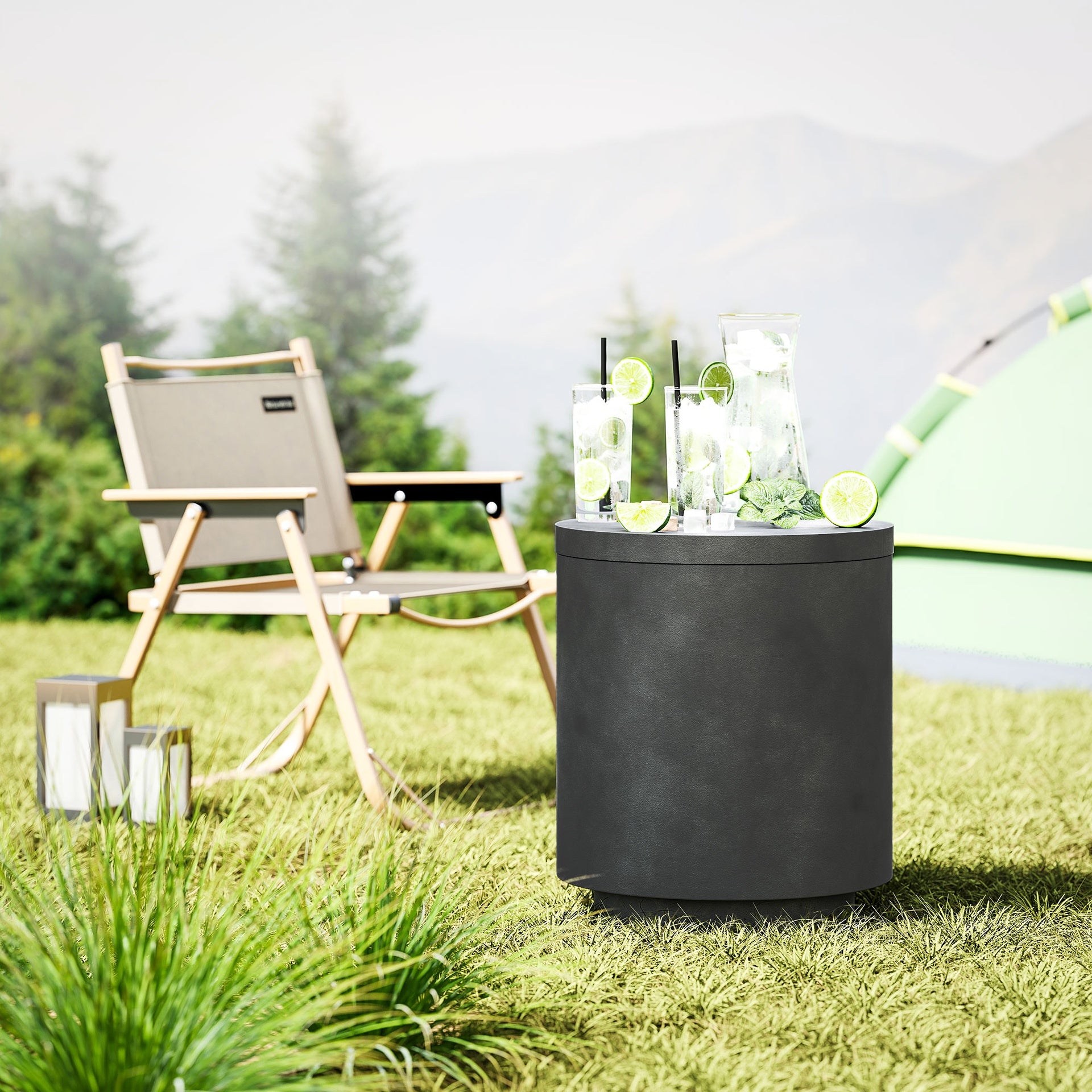 HOMCOM 2.6 Gal Outdoor Side Table, 3-In-1 Concrete Cooler Bar Table with Storage, Removable Ice Bucket and Lid, Charcoal Gray