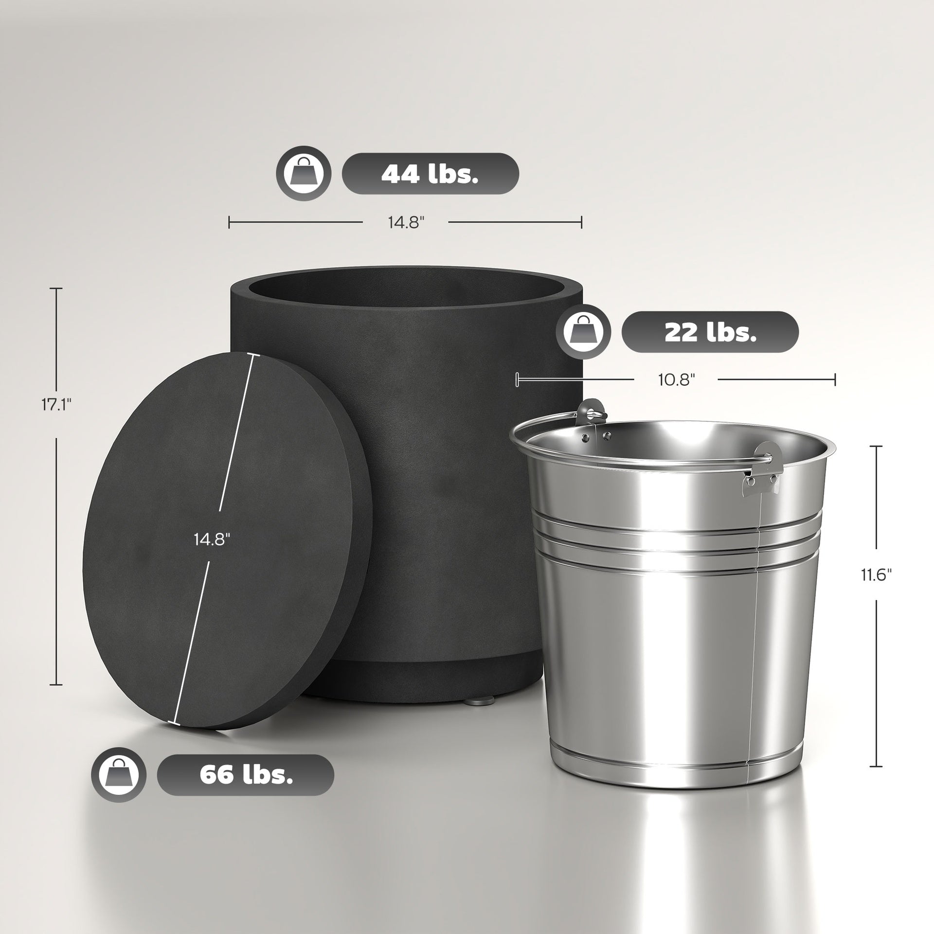HOMCOM 2.6 Gal Outdoor Side Table, 3-In-1 Concrete Cooler Bar Table with Storage, Removable Ice Bucket and Lid, Charcoal Gray