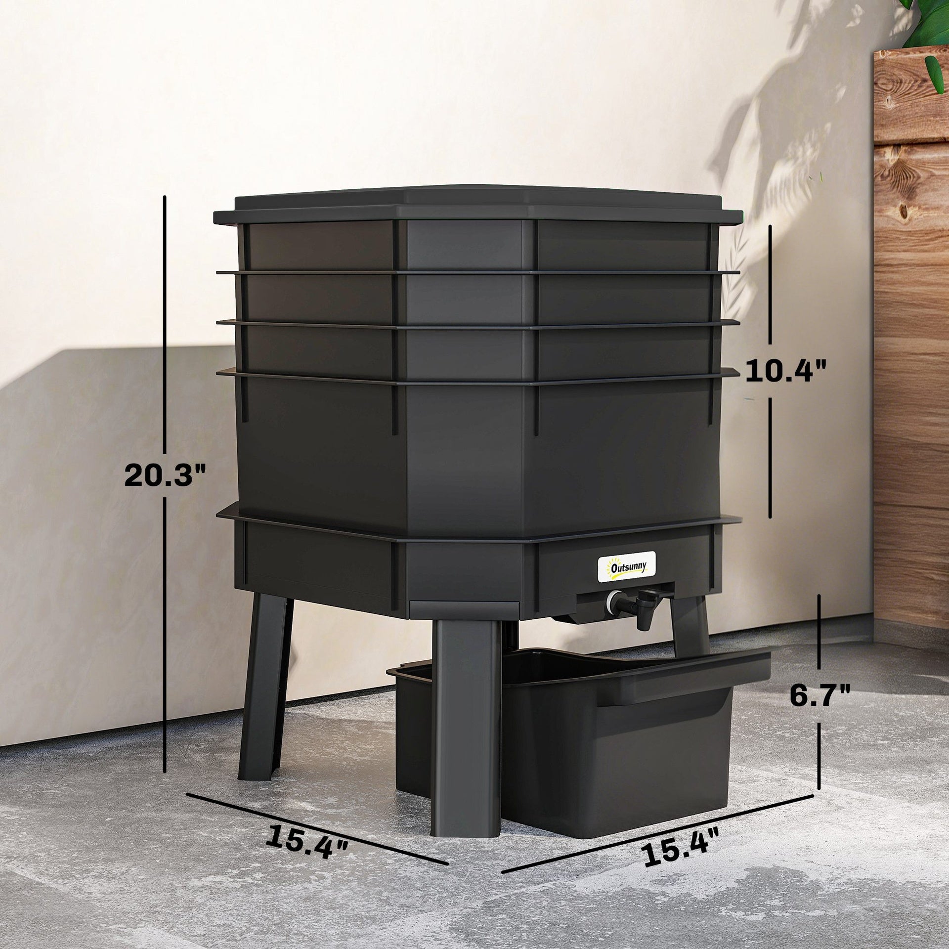 Outsunny 4-Tray Worm Composter Bin, 7.4 Gal Outdoor & Indoor Worm Composter for Recycling Food Waste, Black