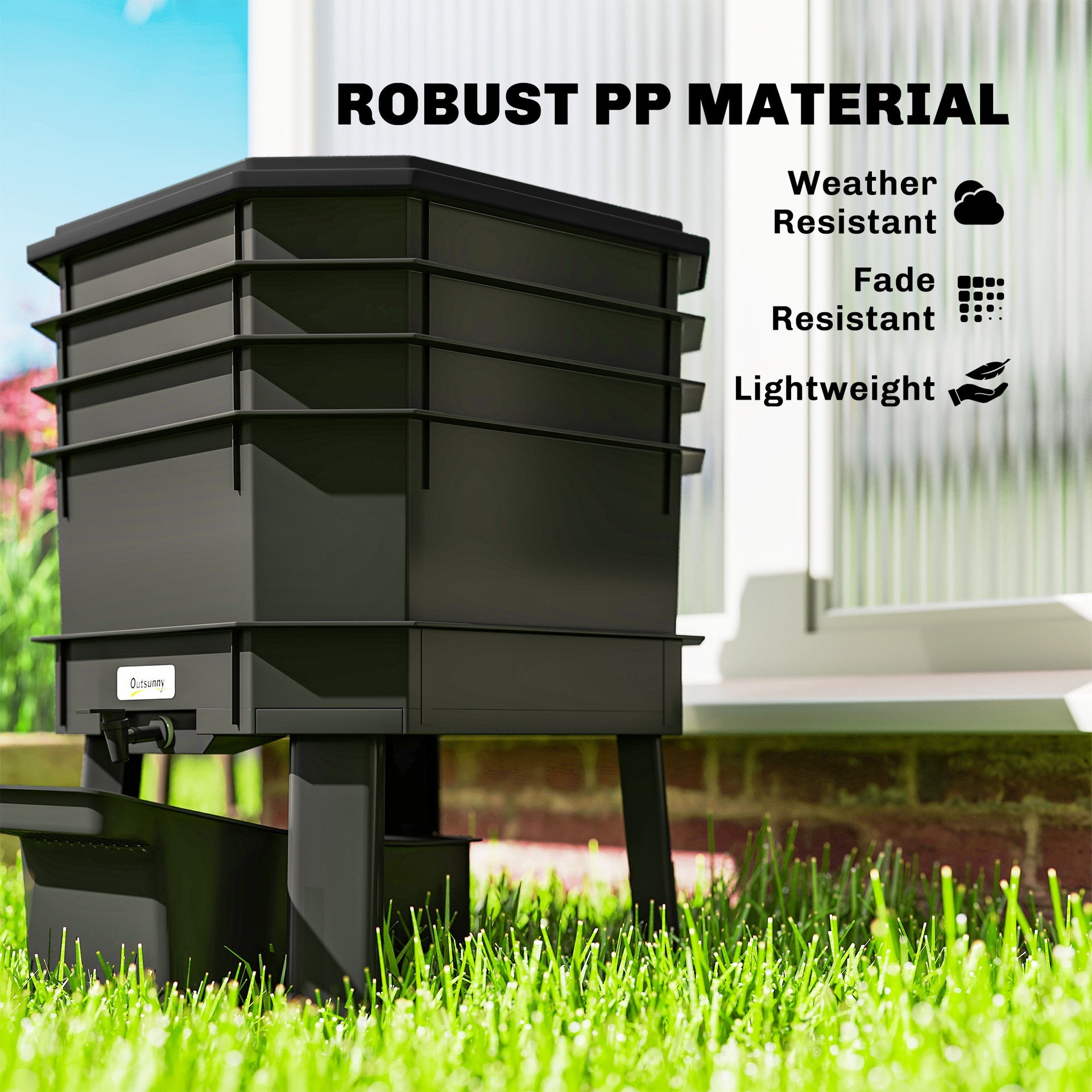 Outsunny 4-Tray Worm Composter Bin, 7.4 Gal Outdoor & Indoor Worm Composter for Recycling Food Waste, Black