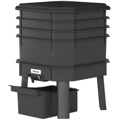 Outsunny 4-Tray Worm Composter Bin, 7.4 Gal Outdoor & Indoor Worm Composter for Recycling Food Waste, Black