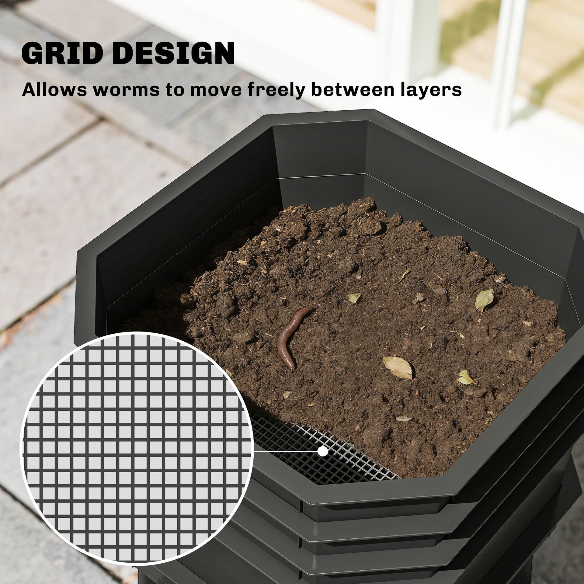 Outsunny 4-Tray Worm Composter Bin, 7.4 Gal Outdoor & Indoor Worm Composter for Recycling Food Waste, Black