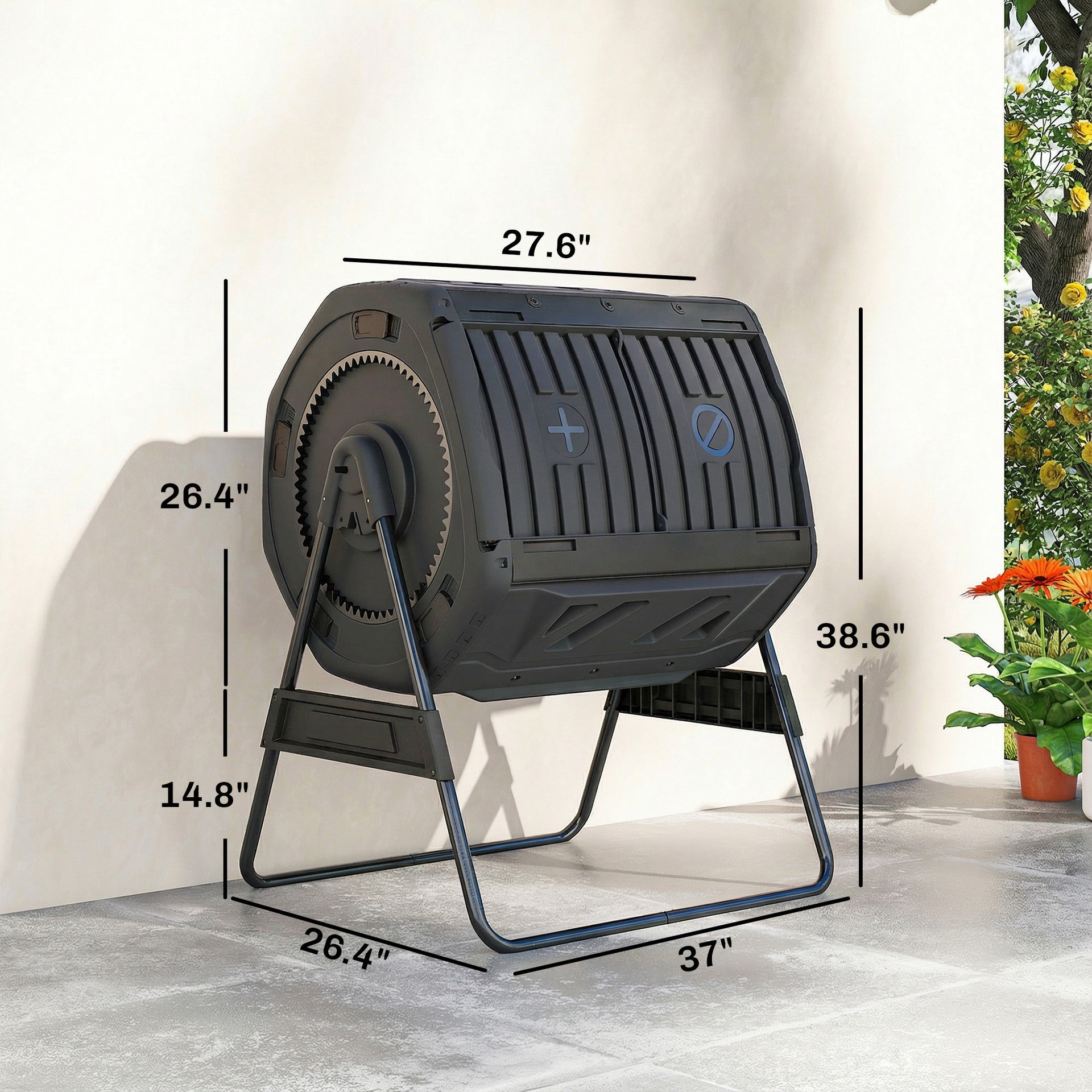Outsunny Compost Bin Outdoor, 53 Gal Dual Chamber Tumbling Composter with Adjustable Vents, BPA Free Tumbling Composter, Black