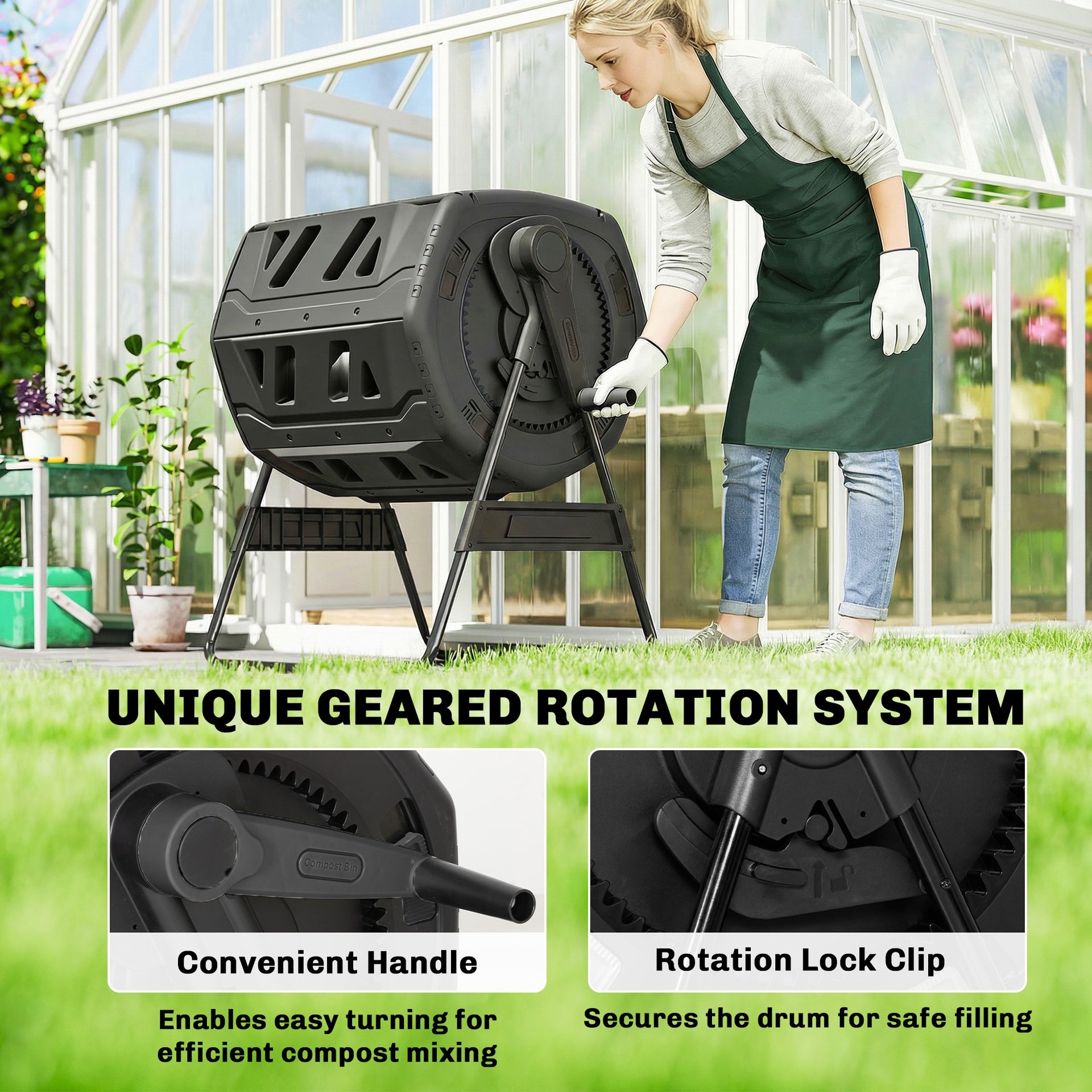 Outsunny Compost Bin Outdoor, 53 Gal Dual Chamber Tumbling Composter with Adjustable Vents, BPA Free Tumbling Composter, Black