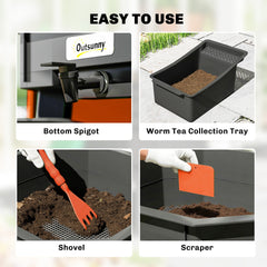 Outsunny 4-Tray Worm Composter Bin, 7.4 Gal Outdoor & Indoor Worm Composter for Recycling Food Waste, Orange