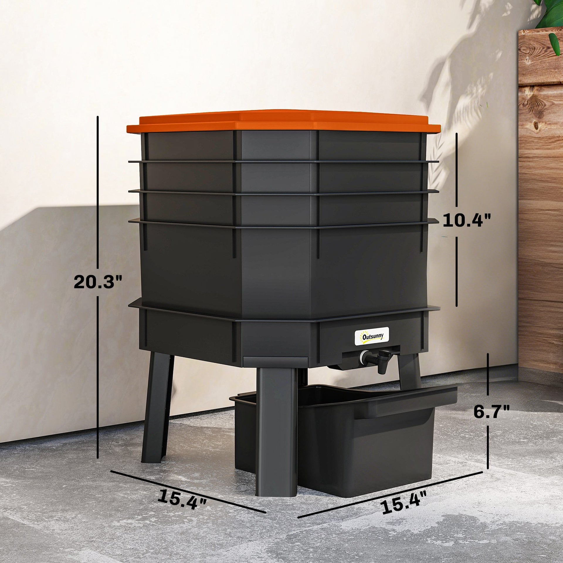 Outsunny 4-Tray Worm Composter Bin, 7.4 Gal Outdoor & Indoor Worm Composter for Recycling Food Waste, Orange