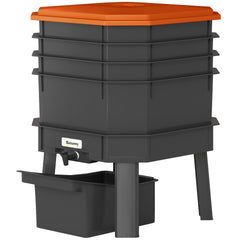 Outsunny 4-Tray Worm Composter Bin, 7.4 Gal Outdoor & Indoor Worm Composter for Recycling Food Waste, Orange