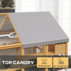 PawHut Wooden Catio Outdoor Cat Enclosure, Large Cat House with Waterproof Cover, 2 Condos, 6 Platforms, Bridge, Doors, Yellow