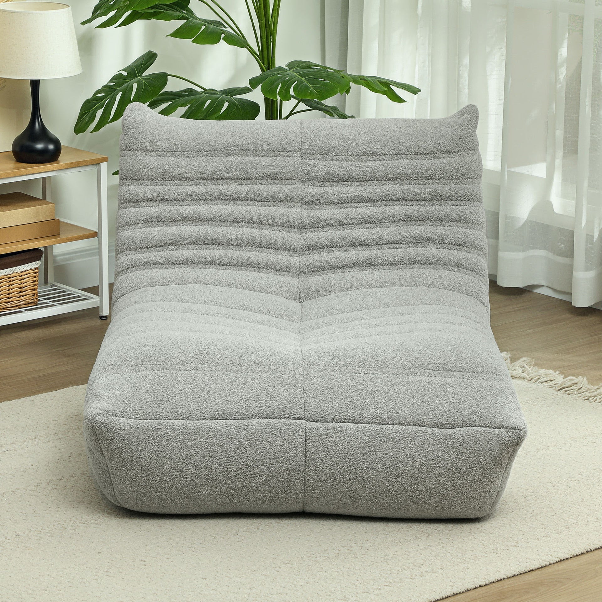 HOMCOM Bean Bag Chair for Adults, Giant Fireside Chair, Bean Bag Sofa with High Density Foam for Living Room, Light Gray