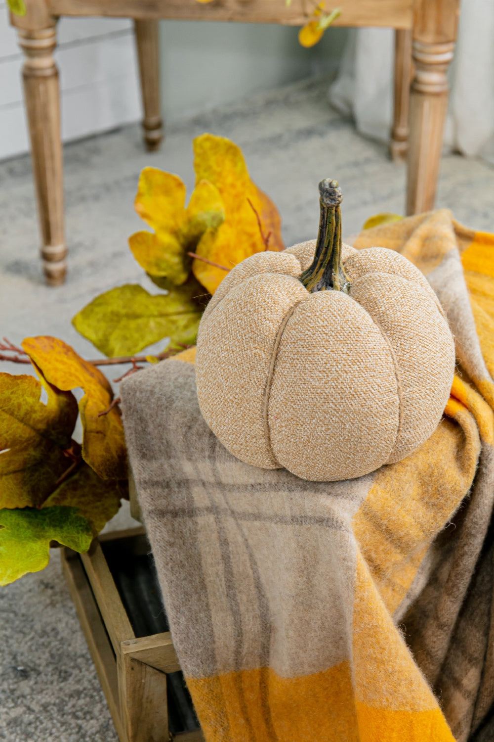 Set of 2, 6.7x6.7x7.8"H Fabric Weighted Pumpkin Natural Beige, Pumpkin Ornament Decor for Holiday Harvest Festival Fall Festival & Thanksgiving