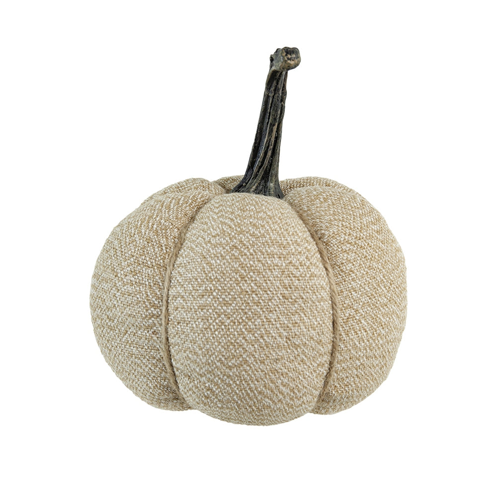 Set of 2, 6.7x6.7x7.8"H Fabric Weighted Pumpkin Natural Beige, Pumpkin Ornament Decor for Holiday Harvest Festival Fall Festival & Thanksgiving