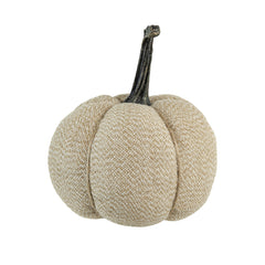 Set of 2, 6.7x6.7x7.8"H Fabric Weighted Pumpkin Natural Beige, Pumpkin Ornament Decor for Holiday Harvest Festival Fall Festival & Thanksgiving
