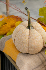 Set of 2, 6.7x6.7x7.8"H Fabric Weighted Pumpkin Natural Beige, Pumpkin Ornament Decor for Holiday Harvest Festival Fall Festival & Thanksgiving