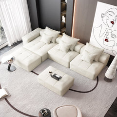 Modern Oversized Modular Sectional Sofa,Sparkling Chenille Fabric Soft Cushion Sofa with 6 Pillows,6 PCS DIY Combination Tufted Sofa,No Assembly Required,BEIGE/WHITE