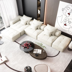 Modern Oversized Modular Sectional Sofa,Sparkling Chenille Fabric Soft Cushion Sofa with 6 Pillows,6 PCS DIY Combination Tufted Sofa,No Assembly Required,BEIGE/WHITE