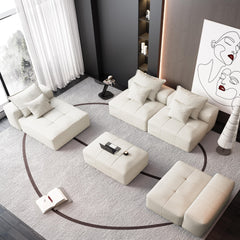 Modern Oversized Modular Sectional Sofa,Sparkling Chenille Fabric Soft Cushion Sofa with 6 Pillows,6 PCS DIY Combination Tufted Sofa,No Assembly Required,BEIGE/WHITE