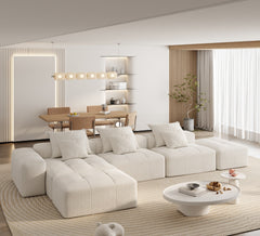 Modern Oversized Modular Sectional Sofa,Sparkling Chenille Fabric Soft Cushion Sofa with 6 Pillows,6 PCS DIY Combination Tufted Sofa,No Assembly Required,BEIGE/WHITE