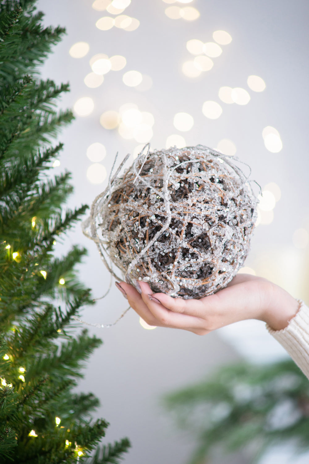 D6" Iced Twig Ball, Decorative Hanging Ball Christmas Tree Ornaments for Holiday Party Decorations, Set of 4