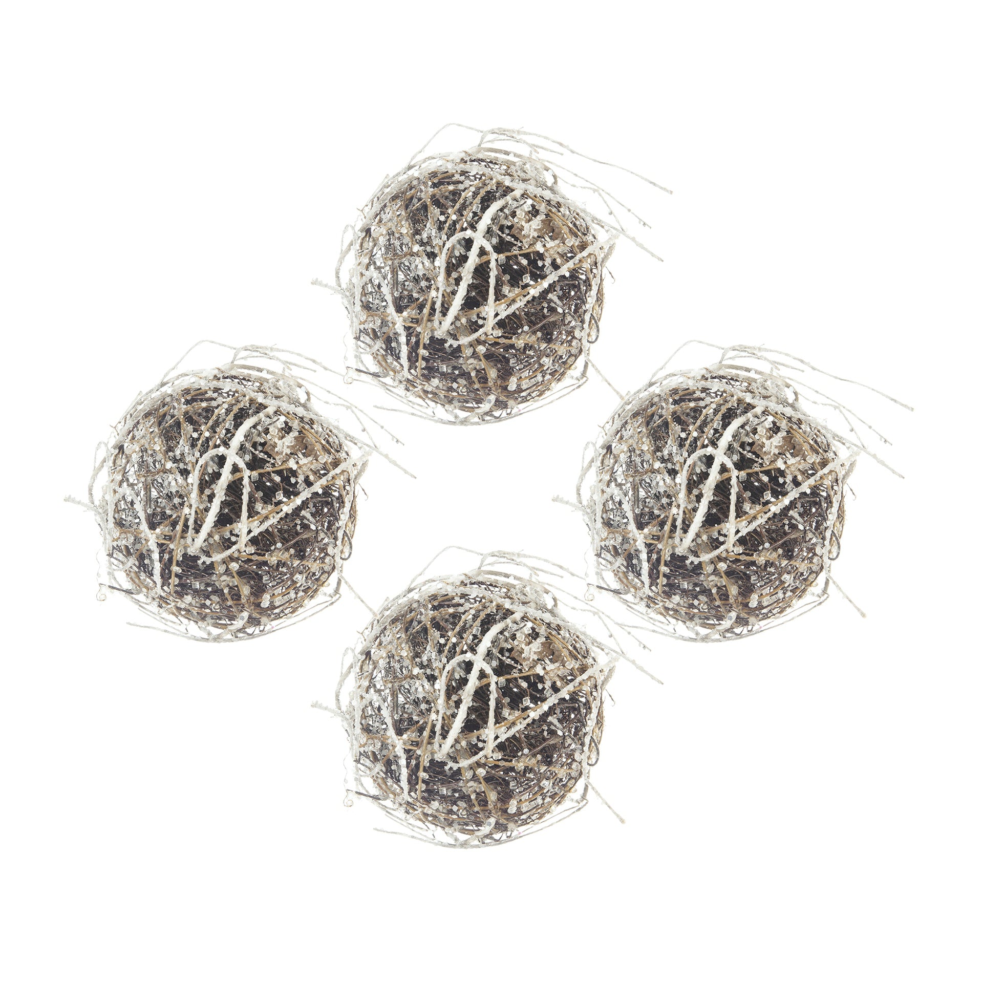 D6" Iced Twig Ball, Decorative Hanging Ball Christmas Tree Ornaments for Holiday Party Decorations, Set of 4