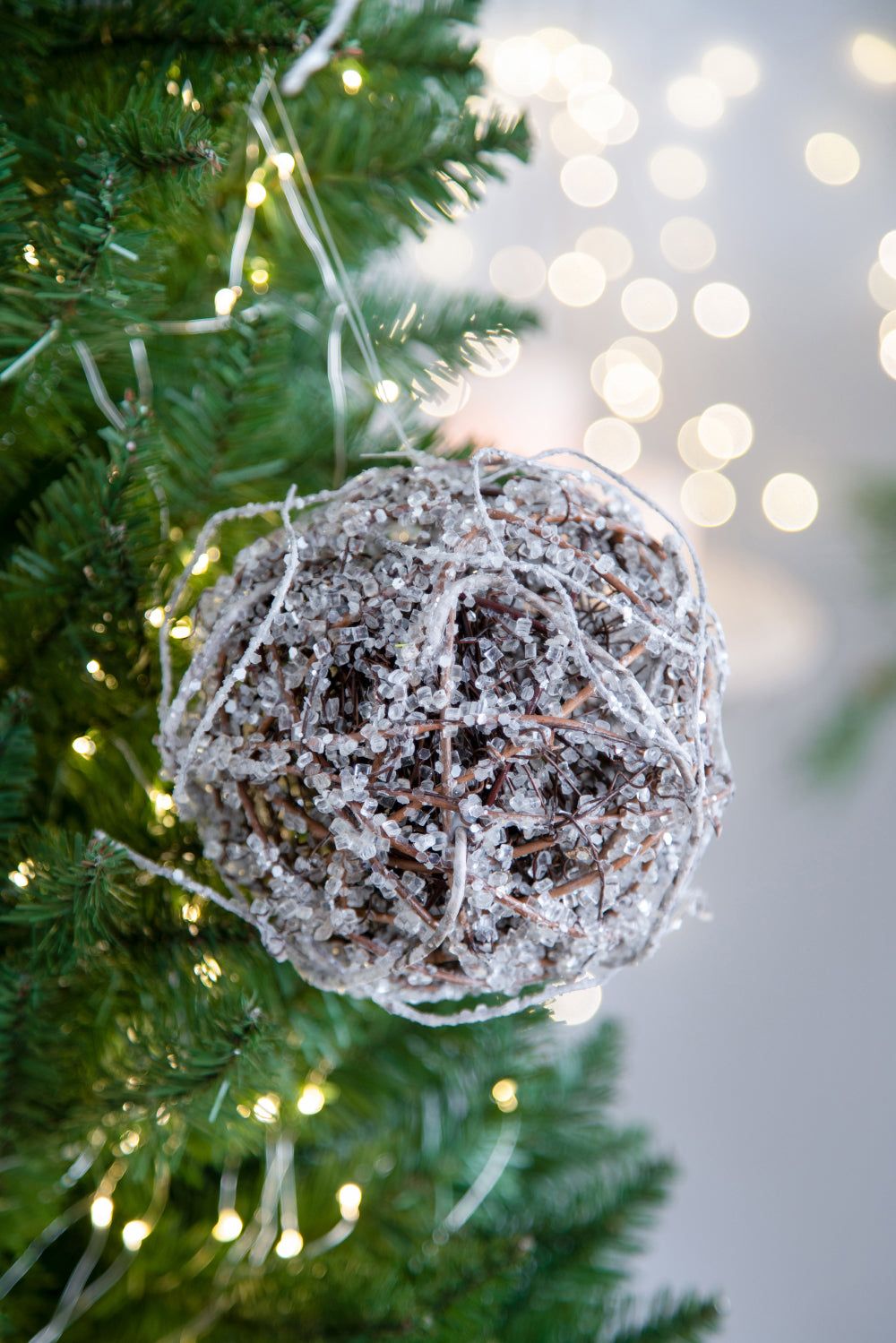 D6" Iced Twig Ball, Decorative Hanging Ball Christmas Tree Ornaments for Holiday Party Decorations, Set of 4