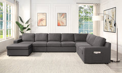 Walfredo 145.5"W Gray Linen 7-Seater U-Shape Sectional Sofa Chaise with Pocket