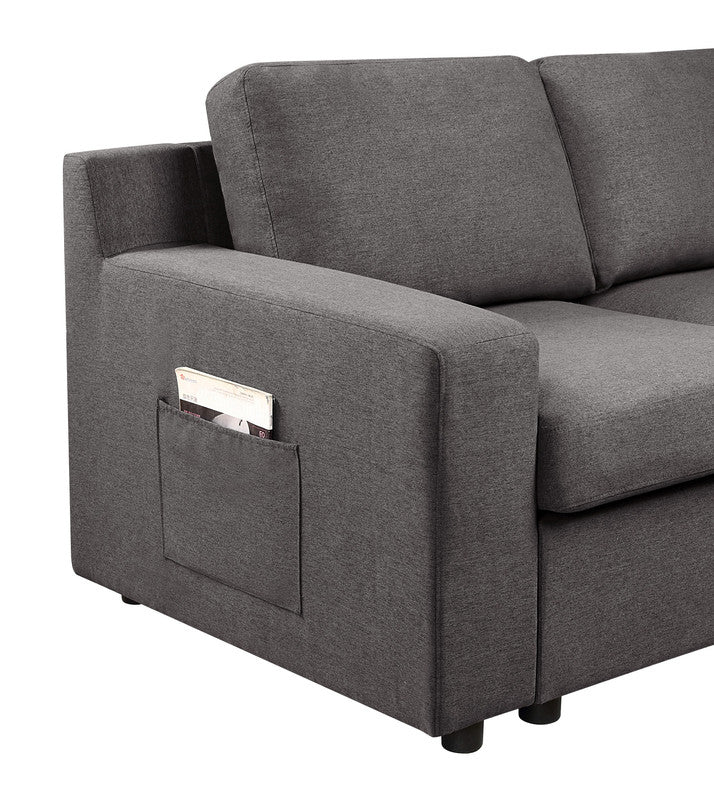 Walfredo 145.5"W Gray Linen 7-Seater U-Shape Sectional Sofa Chaise with Pocket