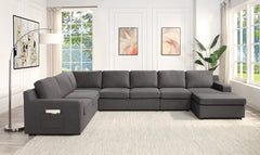 Walfredo 145.5"W Gray Linen 7-Seater U-Shape Sectional Sofa Chaise with Pocket