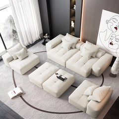 Modern Oversized Modular Sectional Sofa,Sparkling Chenille Fabric Soft Cushion Sofa with 8 Pillows,8 PCS DIY Combination Tufted Sofa,No Assembly Required,BEIGE/WHITE