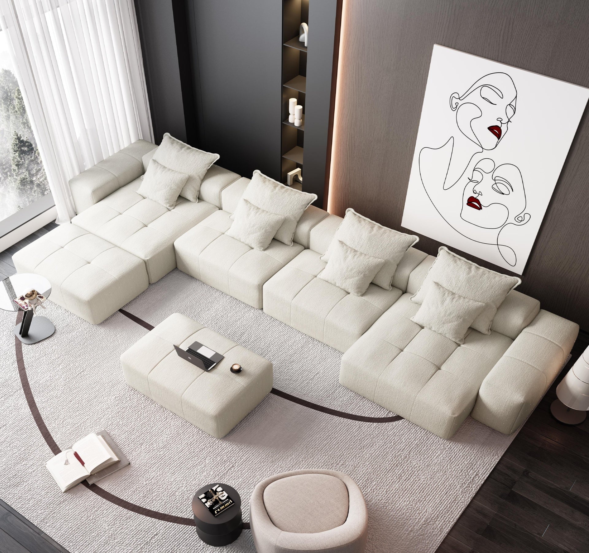 Modern Oversized Modular Sectional Sofa,Sparkling Chenille Fabric Soft Cushion Sofa with 8 Pillows,8 PCS DIY Combination Tufted Sofa,No Assembly Required,BEIGE/WHITE